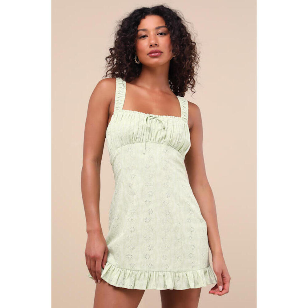 NWT Lulus Naina Light Green Embroidered Sleeveless Mini Dress - Size XL